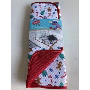 2 Pack Disney Stitch Christmas Dish Drying Mat Santa Hat‎ Gingerbread Candy Cane